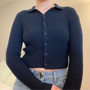 Brandy Melville Dark Blue Ribbed Cardigan
